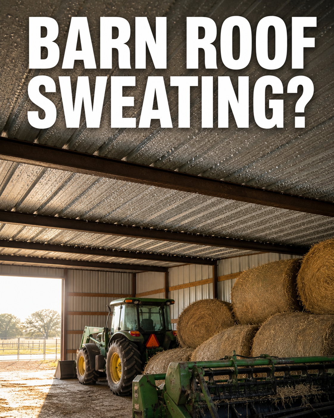Agricultural building interior with roof condensation concern